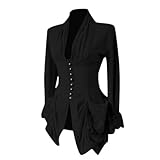 Eleganter Smoking Damen Vintage Steampunk Gothic Renaissance Shirt für Party Mittelalterliche Retro Bluse mit Spitzenbesatz Unregelmäßige Tunika Oberteile mit V Ausschnitt und Langen Ärmeln