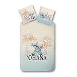 MTOnlinehandel Bettwäsche 135x200, Kinderbettwäsche Motiv Ohana Lilo & Stitch für Mädchen und Jungen, Teenagerbettwäsche, 100% Baumwolle, 1x Kissenbezug 80x80 + Bettbezug 135x200 (Stitch)