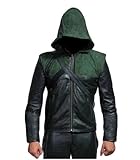 MAXDUD Herren-Motorrad-Lederjacke, Superhelden-Kostüm, Grün, mit Kapuze, leicht, stylisch, Grün: Echtes Leder, XS