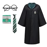 Capaneus Zauberer Kostüm Kinder, Magier Robe, Zauberer Umhang Kostüm set für Kinder Erwachsene, mit Krawatte, Schal und Brillen, Unisex Uniform College Kostüm für Karneval, Halloween