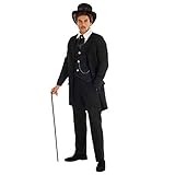 Fun Shack Viktorianisches Kostüm Herren, Frack Herren Kostüm, Frack Kostüm Herren, Karneval Kostüm Herren Steampunk, Gehrock Herren Schwarz, Steampunk Mantel Herren, Steampunk Frack L