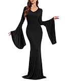 LVCBL Damen Halloween Cosplay Kostüm Mittwoch Kleid Vestidos V-Ausschnitt Kleid Schwarz L