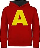 Shirtracer Pullover Kinder Hoodie Jungen Mädchen - & - Kostüm Buchstabe A Streifenhörnchen Chipmunk Alvin I Passend für Karneval I Gruppenkostüm Fasching - 152 (12/13 Jahre) - Rot/Schwarz - fasnacht