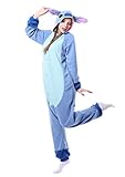 RANSUU Stitch Onesie Kostüm Relaxo Jumpsuit Erwachsene Pyjama Damen Herren Tier Schlafanzug Weihnachten Karneval Halloween Blue XL