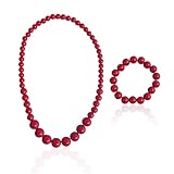 NYGGTYK 1-teilige Perlenkette mit 1-teiligem Perlenarmband, lange Perlenkette, Acryl-Halskette und Armband, Kostümschmuck-Accessoires, Karnevals-Perlenkette und Armband für Damen(rot).