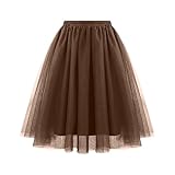 Tütü Tüllrock Damen Karneval Lang Rockabilly Kostüm Regenbogen Rock Bunt Petticoat Tutu Ballet Trock 50Er Mehrschichtiger Taillen Unterrock Prinzessin Tanzkleid Für Cosplay 2025 (01 Kaffee, S)