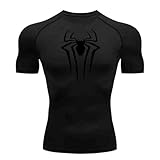 Herren Spider Print Kompressionsshirt, schnell trocknendes T-Shirt, Gym Lauftrikot, atmungsaktiv Kurzarm, Frühling, Sommer Bodybuilding-T-Shirts für Herren, Top, modisch, Workout