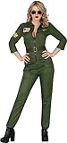 FIESTAS GUIRCA Kampfjet Pilot Karneval Kostüm Damen – Jet Flieger Kampf Pilotin – Militär Kostüm Damen Sexy Größe S 34-36