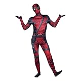 Marvel Deadpool Offizielles Zentai-Kostüm für Erwachsene – Deluxe-Zwei-Wege-Stretch-Spandex mit unsichtbaren Reißverschlüssen und Handgelenköffnungen für zusätzlichen Komfort – groß, mehrfarbig
