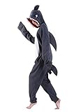 dressfan Tier Hai Kostüm Hai Jumpsuits Hai Pyjamas Cosplay Kostüm Weihnachten Halloween Schlafanzug für Unisex Erwachsene Jugendliche Grau L