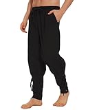 LUYANA Herren Mittelalter Hose Leinenhose Wikinger Kostüm Piratenhose Herren Hosen Schwarz 2XL