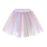 Tüllrock Weiß, Regenbogen Tüllrock Damen - Tutu bunt Tüll Rock Jahre Retro Ballet Tanzrock Kurz Ballett Tütü Rockabilly Petticoat Unterrock Tanzkleid Rockabilly 80er Tütü Minirock Karneval Kostüm