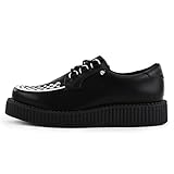 T.U.K. Anarchic Creeper Lederschuhe für Männer und Frauen - Farbe Black Leather White Interlace - Gothic bis Punkrock - Creepers - Keilschuhe mit Schnürsenkeln - Größe EU39