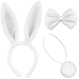 Balinco Hase Kostüm Damen Sexy, Hasenkostüm Frauen, Bunny Girl Cosplay, Hasen Verkleidung, Kaninchen, Hasenohren, Hasenschwanz Puschel, Fliege, Halloween, Karneval, Weiß
