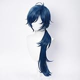Genshin Impact Mondstadt Kaeya Alberich Cosplay Perücke Blau Verlauf Lange Pferdeschwanz Haare für Erwachsene Männer Cosplay Perücken Halloween Weihnachten Comic