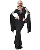 YAOHUOLE Langarm Vampir Kostüm für Damen Halloween Vintage Partykleid Schwarz 2XL