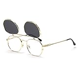 kachawoo Flip Up Sonnenbrille Männer Polarisierte Sonnenbrille Metall Mode Brillen Frauen Brillen Rahmen (gold with black)