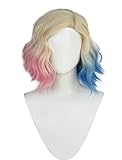 COSPLAZA Fashion Kurze gewellte Mode Perücke Frauen Party Cosplay Kostüm Perücke Blond Blau Rosa Haar Halloween Perücke