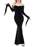 LVCBL Women's Morticia Floor Dress Costume Hexe Sexy Gothic Vintage Kleid Solides Langarmkleid für Halloween Karnevalsparty XS