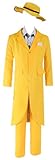 Jim Carrey Cosplay Kostüm Hut Maske Gelber Anzug Halloween Comedy Film Outfit (Yellow, Large)