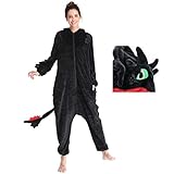 SINSEN Ohnezahn Kostüm Onesie Pyjama für Erwachsene Tierischer Flanell Kapuzen Zipper Overall Halloween Weihnachten Cosplay Kostüm für Männer Frauen
