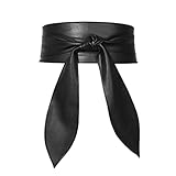 Borsgye PU Leder Taillengürtel Damen Vintage breite Taille Band Gürtel Retro Fliege Bandage Mieder Wrap Waspie Band Damen Leder Korsett Cinchbund Halloween Kostüm Lang Gürtel - Schwarz