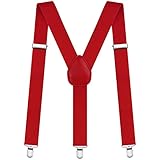 Aomig Hosenträger für Herren, Hosenträger Herren Breit 3,5 cm mit Sehr Starken 3 Metall Clips, Einstellbar und Elastisch Y Form Einheitsgröße Hosenträger für Männer und Damen Arbeitshosen (Rot)