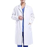 Wafly Unisex Weiß Laborkittel Chemie Baumwolle Schutzkleidung mit knöpfen und Tasche Damen Herren Langarm Laborkittel Arzt Medizin Mäntel Medizinische Uniform für Arbeit, Studium,Labor,L