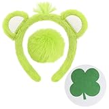 iZoeL Karneval Bär kostüm Kinder Damen, Bärenohren Haarreif Schwanz Vierblättriges Kleeblattaufkleber Karneval Kostüm Accessorie, Bär Kopfbedeckung Faschingskostüme Halloween Mottoparty Grün