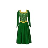 Willyacos Prinzessin Fiona Kostüm Erwachsene Frauen Grün Samt Fiona Cosplay Kleid Halloween Outfit (Grün, XXXL)