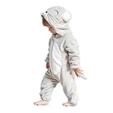 DEBAIJIA Baby Spielanzug Flanell 0-24M Tier Strampler Winter Overall mit Kapuze Jumpsuit Mädchen und Junge Süß Pyjama (Grau-100)