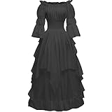 PLWEDDING Damen Gothic Hexen Kleid Mittelalter Renaissance Kostüm Viktorianisches Kleid(schwarz,2XL/3XL)