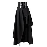 Piraten Rock Damen Lang Mittelalter Rock - Knielang Retro Vokuhila Steampunk Kleid Mit Schnalle Und Riemen Mittelalter Rock Gothic Rock Piratenrock Für Halloween Und Cosplay Schwarz