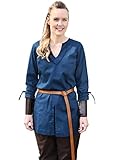 Battle-Merchant - Mittelalter Tunika Ylva für Frauen, Tailliertes frühmittelalter Hemd, Schildmaid Outfit, LARP, Wikinger, Pirat, Kostüm (L, Blau)