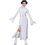 LIKUNGOU Leia Kostüm Weißes Kleid Robe mit Gürtel Halloween Karneval Cosplay Outfit für Frauen (M)