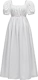 Aibaowedding Regency-Kleider für Frauen mit Satinschärpe Empire-Taille Geraffte Puffärmel Vintage-Ballkleid(Weiß,2XL)