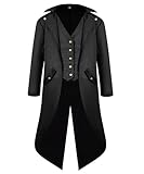 Inmeilifus Herren Steampunk Jacke Frack Halloween Kostüme Viktorianischer Mantel Gothic Cosplay Vintage Frock Mantel Uniform (Schwarz, 3X-Large)