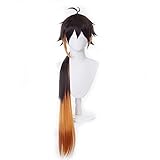 Anime Cosplay Perücke, Genshin Impact Perücke, mit zwei Perückenkappen, für Halloween, Party & etc. (Zhongli Cosplay)