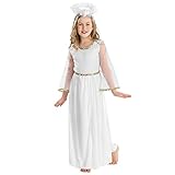 Mädchenkostüm zauberhafter Engel | Kleid in Wickeloptik | Heiligenschein und schöne Federn (12-14 Jahre | Nr. 300225)