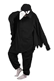 RANSUU Krähe Onesie Kostüm Crow Relaxo Jumpsuit Erwachsene Pyjama Damen Herren Tier Schlafanzug Weihnachten Karneval Halloween Krähe S