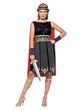 Smiffys Römischer Krieger Kostüm, Schwarz, mit Kleid, befestigtem Umhang, Arm- & Beinstulpen