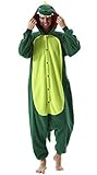 ULEEMARK Jumpsuit Onesie Tier Karton Kigurumi Fasching Halloween Kostüm Lounge Sleepsuit Cosplay Overall Pyjama Schlafanzug Erwachsene Unisex Damen Herren Grün Dinosaurier for XL