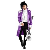 Morph Prinz Popstar Kostüm Erwachsene Jacke und Perücke, Lila Popstar Kostüm Männer, Musiker Kostüm Erwachsene, Halloween Kostüme für Herren - XL