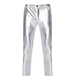 NewL Herren Night Club Skinny Shiny Gold Coated Metallic Pants Stage Perform Singer Disco Hose, Silber, 34-37