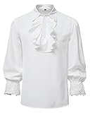 Herren Renaissance Steampunk Viktorianisches Langarmhemd Jabot-Kragen Mittelalter Piratenhemd Tops, weiß, XL