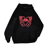 Kontra K Hoodie Damen süßes Sweatshirt Kawaii Langarm Hoodie Herz Druck Pullover Tops für Teenager Frauen Kleidung Wärmepullover