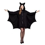 Spooktacular Creations - Fledermaus Kostüm Damen Fledermaus Flügel, Schwarz Fledermaus Reißverschluss Hoodie, Halloween Kostüm für Erwachsene. (XX-Large, Black)