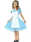 Smiffys Wunderland-Prinzessinnenkostüm, Blau, mit Kleid, befestigter Schürze und Stirnband