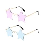 STOBOK 2 Paare Fünfzeigte Sternbrillen Mode Sonnenbrille Frameless Transparente Brillen Party Sterne Sonnenbrille Blau+ Lila