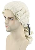 Topcosplay Herren Barock Perücke mit Zopf Beige Richter Perücke Rokoko Lockig Marquis Perücke für Faschings Halloween (Beige)